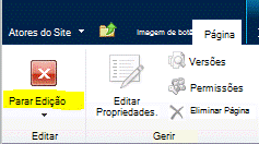 Botão Parar Edição no separador Página