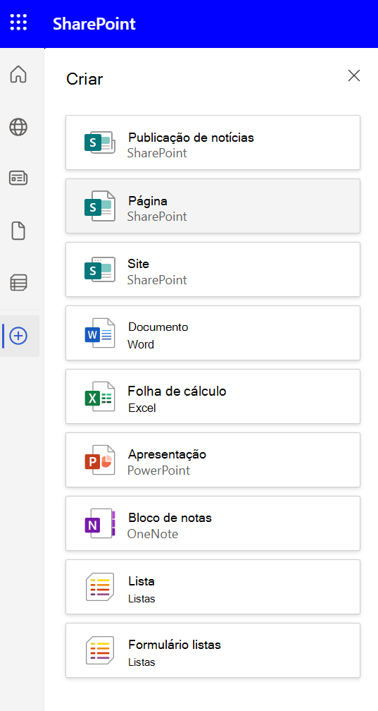 Adicionar uma página a partir da barra de aplicações