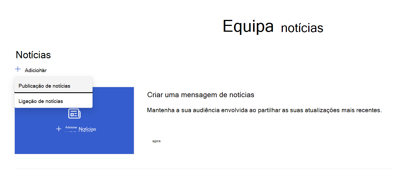 Adicionar uma página a partir da peça Web Notícias