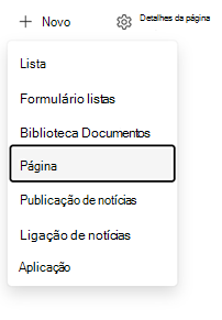Adicionar uma página a partir da home page do site