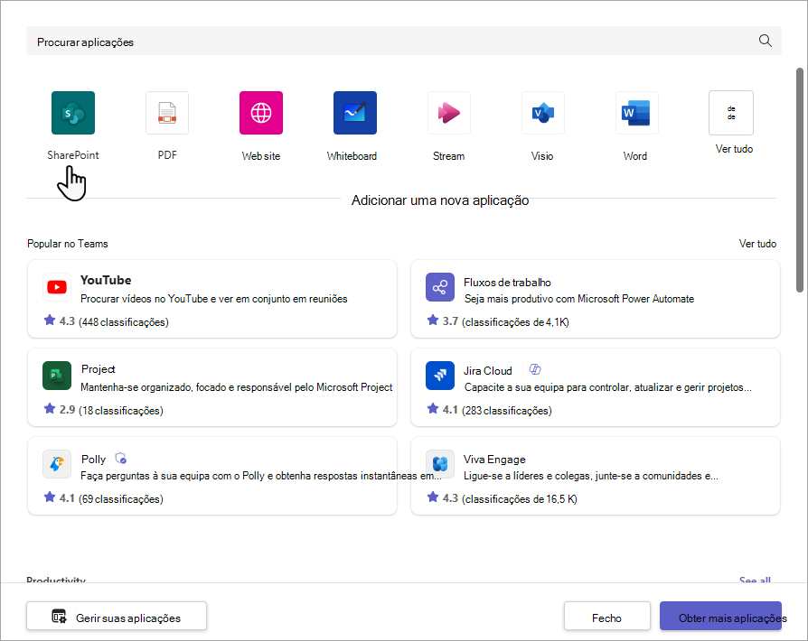 Caixa de diálogo Adicionar separador do SharePoint.