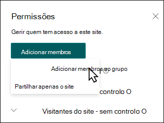 Pré-visualização do painel Adicionar membros