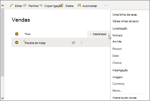 Adicionar coluna de metadados