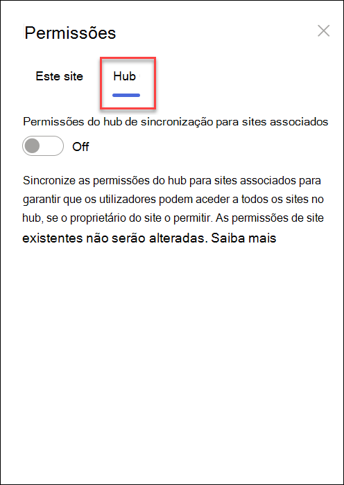 Captura de ecrã a mostrar a ativação das permissões do hub de sincronização
