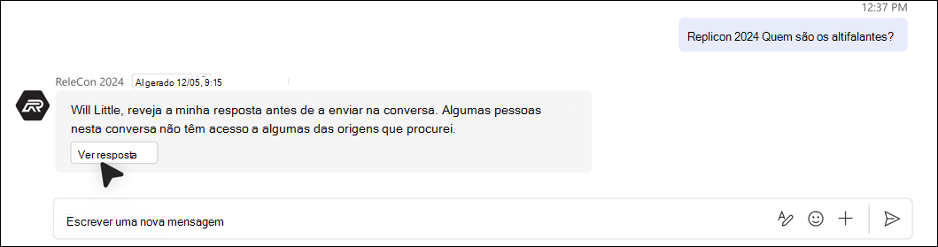 captura de ecrã da opção Resposta não pode ser adicionada automaticamente devido a problemas de permissão