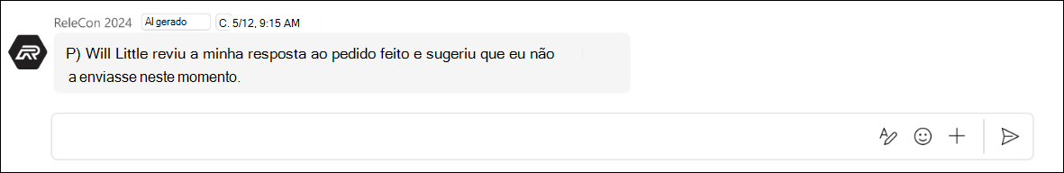 captura de ecrã da mensagem Resposta, não é possível enviar