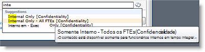 O texto explicativo ajuda os utilizadores a seleccionarem o termo correcto.