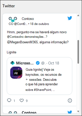 Pré-visualização da peça Web do Twitter.