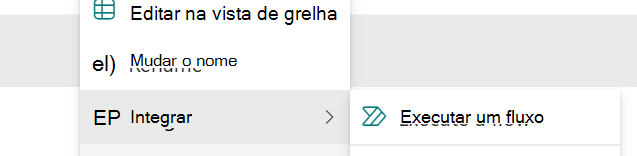 Item selecionado com opção para executar um passo rápido