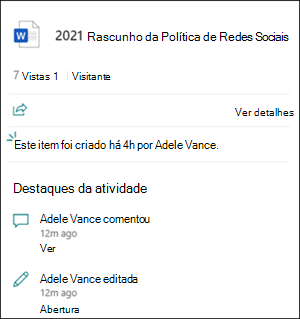 Destaques da atividade do cartão de ficheiro