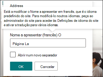 Imagem de uma ligação de navegação a ser editada.