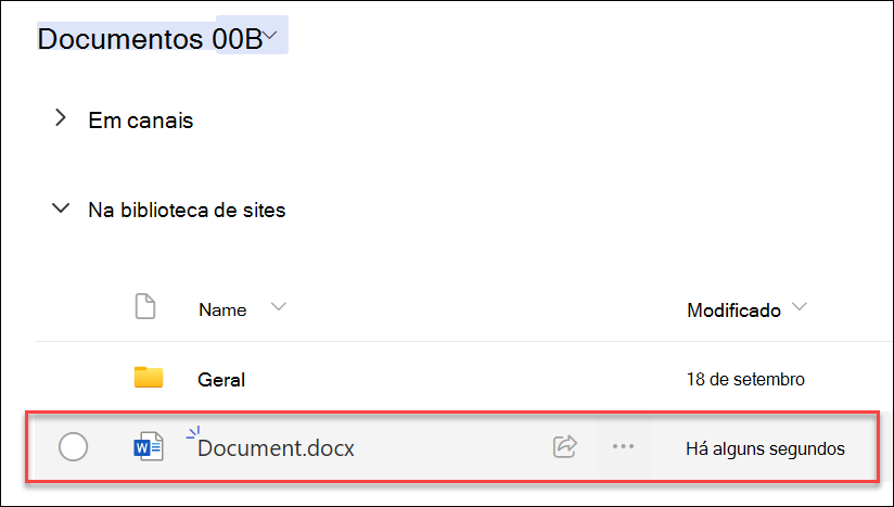 Captura de ecrã a mostrar um ficheiro recém-criado