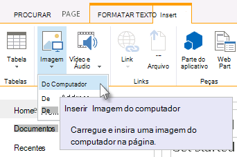 Opção para Inserir uma imagem do computador