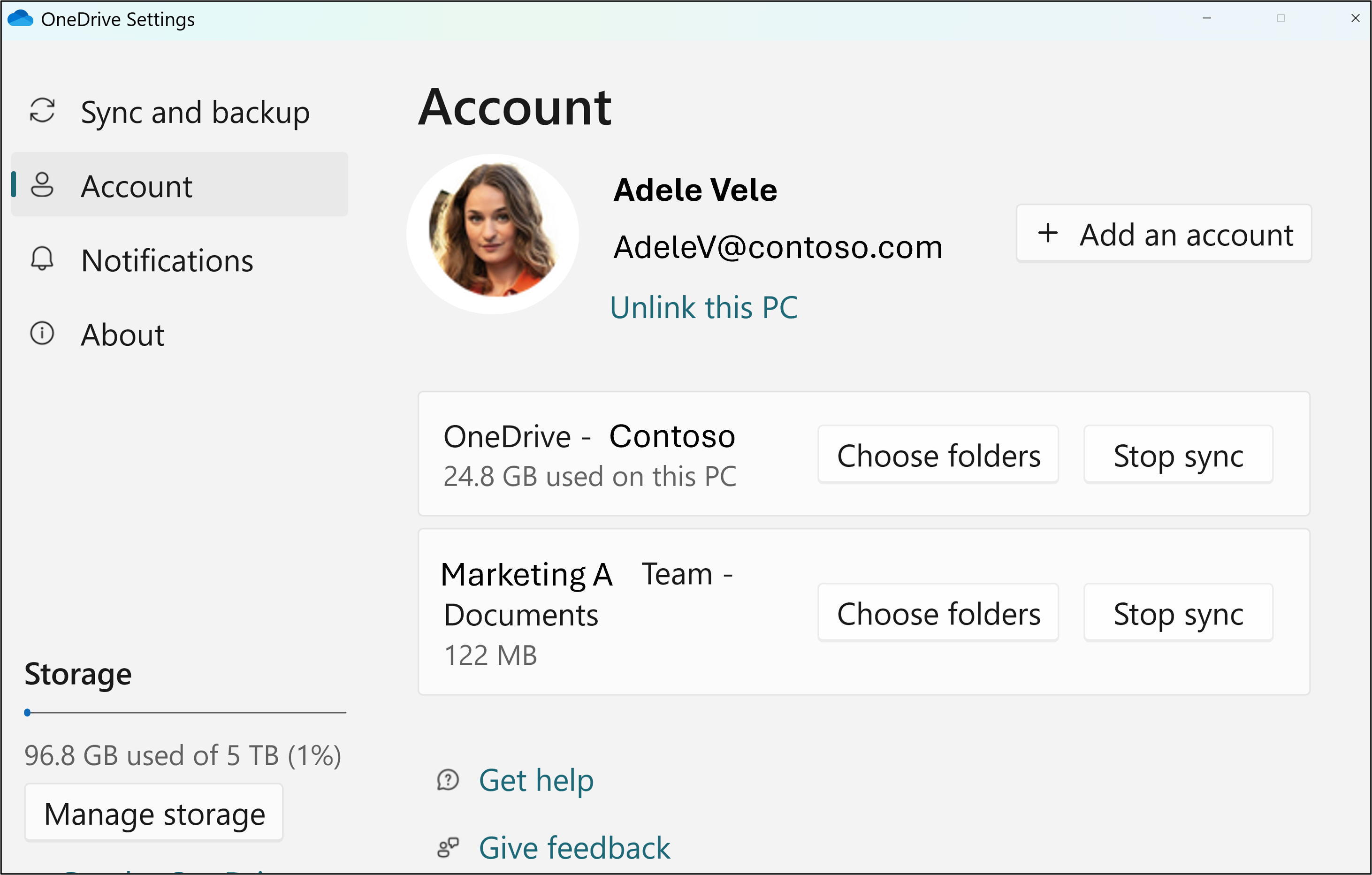 captura de ecrã da conta do OneDrive
