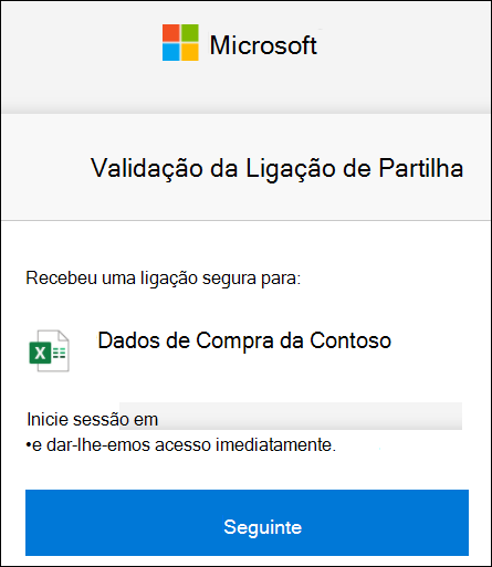 Partilha Externa do OneDrive Verificação da ligação para iniciar sessão.