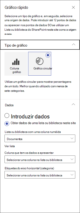 captura de ecrã do painel de edição do gráfico circular