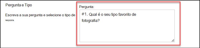 captura de ecrã do tipo de pergunta