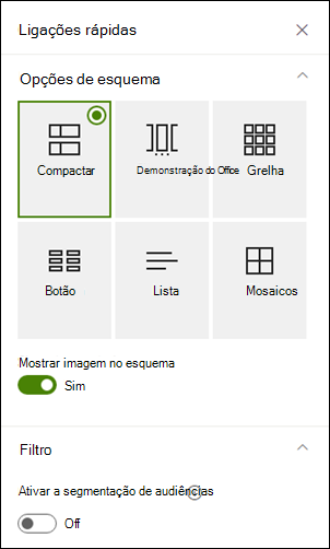 Painel Propriedades a mostrar opções adicionais para um esquema selecionado.