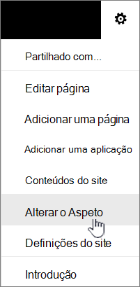 Menu Definições com a opção Alterar o aspeto realçada