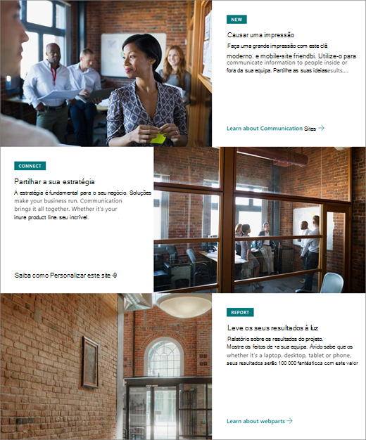 Peça Web destaque para um design de demonstração de site de comunicação do SharePoint