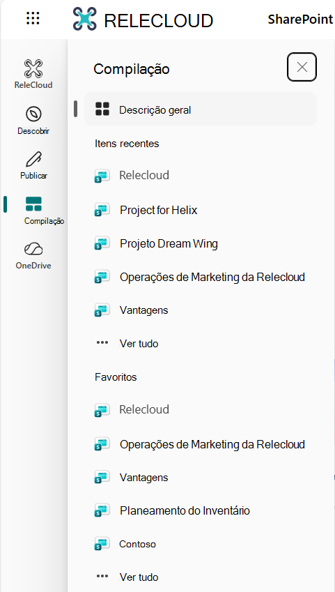 Compilação da barra de aplicações do SharePoint