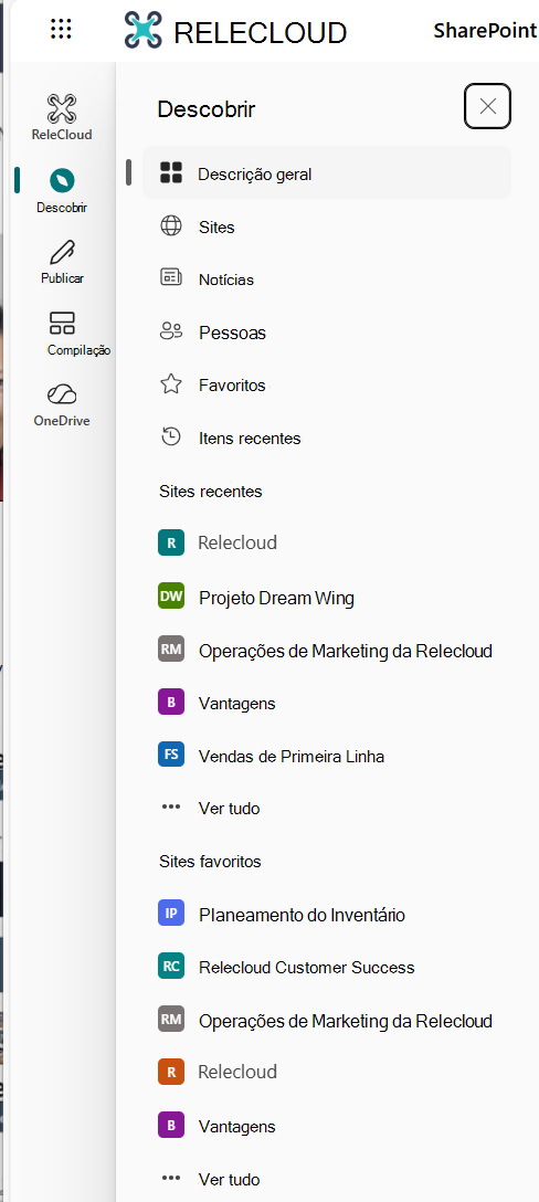 Descobrir a barra de aplicações do SharePoint