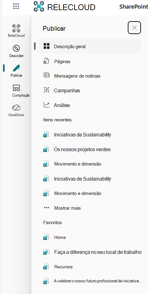Publicar na barra de aplicações SharePoint