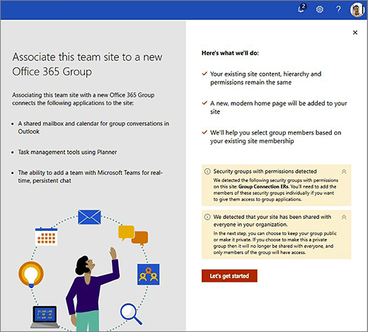 Esta imagem mostra o primeiro ecrã do novo assistente de criação de Office 365.