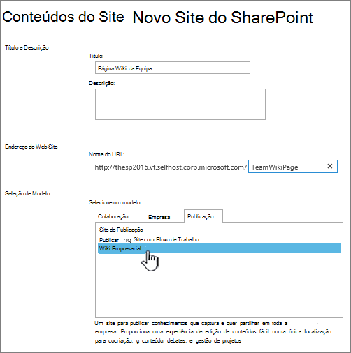Opção Adicionar Wiki Empresarial realçada