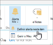Alerta de conjunto do SharePoint 2016 num item com o item selecionado
