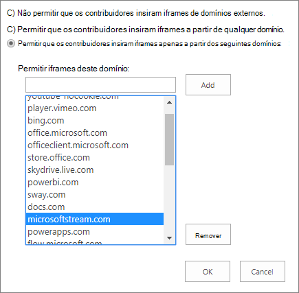 Definir as restrições na adição de iFrames