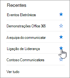 Clique na estrela num site na barra de navegação esquerda