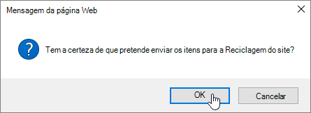 Confirmação da caixa de diálogo Eliminar item com a eliminação realçada
