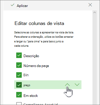 Utilize setas para cima ou para baixo ou arraste e largue a posição da coluna