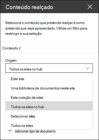 Painel de ferramentas da peça Web Conteúdo realçado