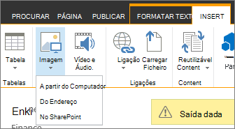 O botão Inserir Imagem com o menu de opções de origem abaixo.
