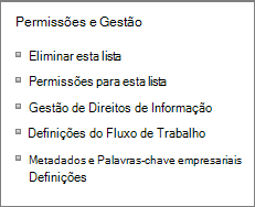 Listar permissões e ligações de Definições de Gestão