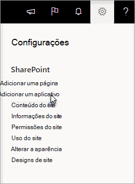 O menu Definições com Adicionar uma aplicação realçado