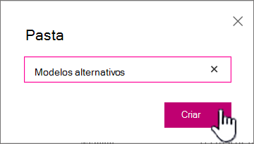 Caixa de diálogo Pasta com o botão Criar realçado