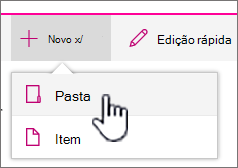 + Novo menu pendente com a pasta realçada