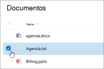 O documento está a ser realçado com o cursor sobre a caixa de verificação