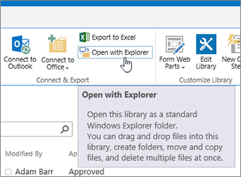 Opção Abrir no Explorador no separador Biblioteca