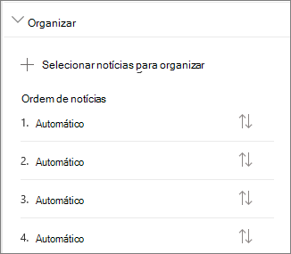 Secção Organizar notícias