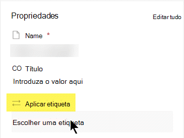 Na seção Propriedades, em Aplicar rótulo, clique para abrir a lista de opções.
