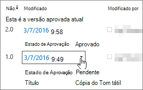 Botão de diálogo pendente Versão