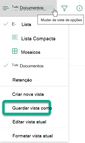Em Alternar opções de exibição, selecione Salvar modo de exibição como.