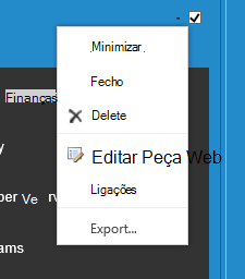Menu de Peças Web para selecionar Editar Peça Web