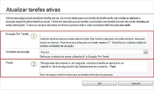 Formulário de alterações em tarefas ativas