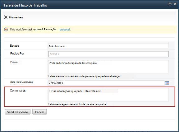 Formulário enviado quando a alteração solicitada é concluída