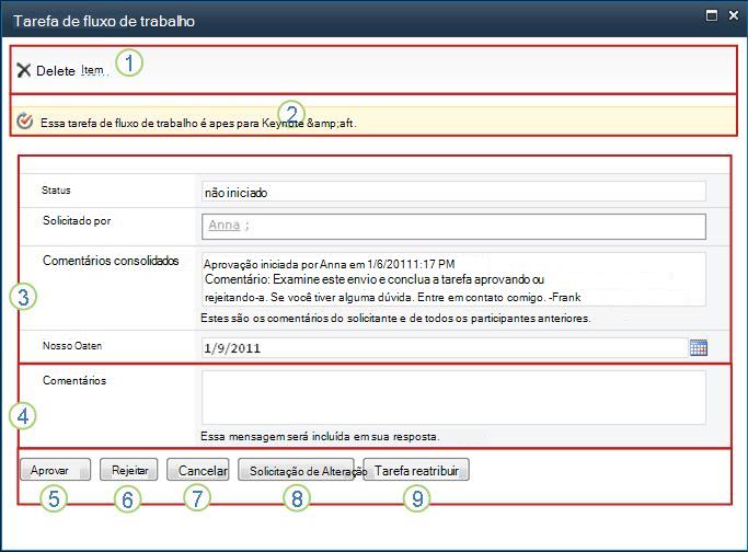 Formulário de tarefa do fluxo de trabalho